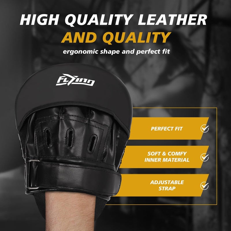 FIVING Curved Focus Punching Mitts for Men & Women - Leather Boxing Pads for Martial Arts, Karate, Kickboxing, Muay Thai, Taekwondo - Image 3